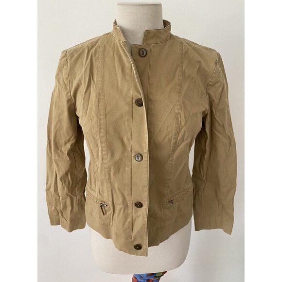 Company Ellen Tracy Women's Khaki Military Style Fashion Jacket Size 4 - Picture 1 of 10